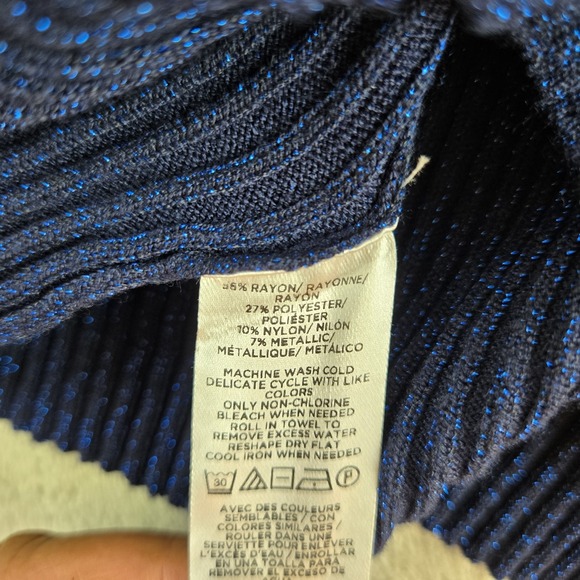 Loft Sweater Womens Small Blue Metallic Shimmer Ribbed Knit Bell Sleeve Feminine - Picture 9 of 10